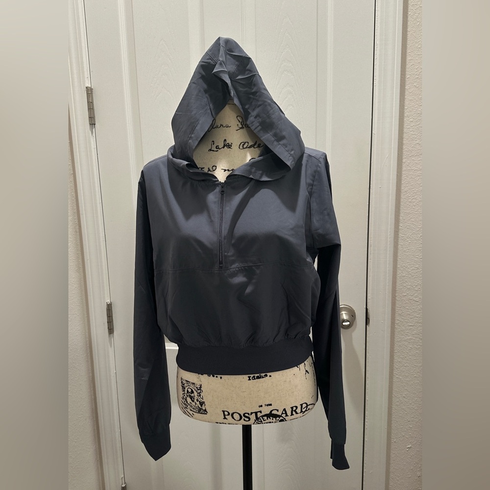 Soffe Women's Hooded Half-Zip jacket- Charcoal Gray